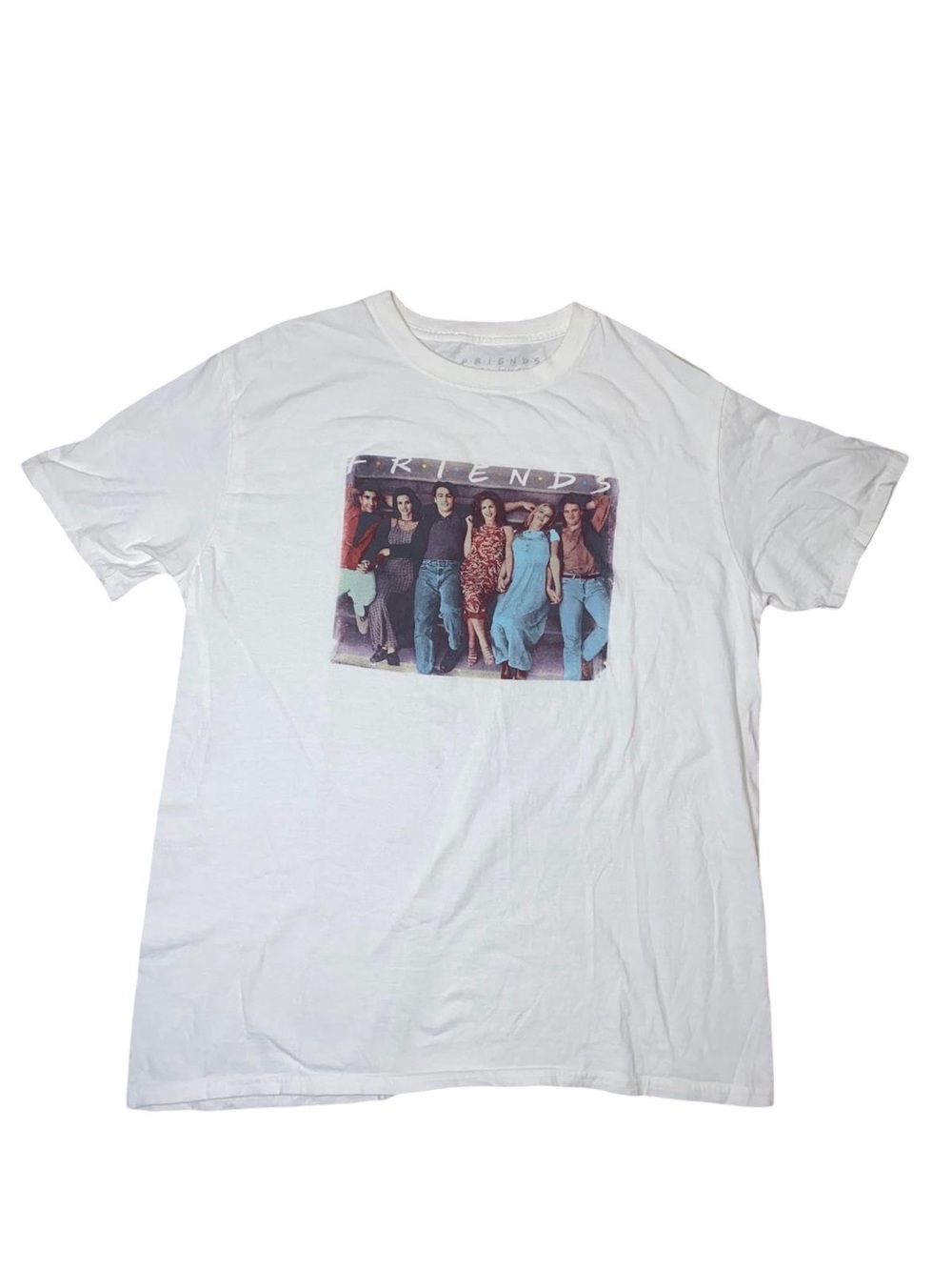 Friends The Television Series Cast Graphic T-Shirt White Size L 100% Cotton